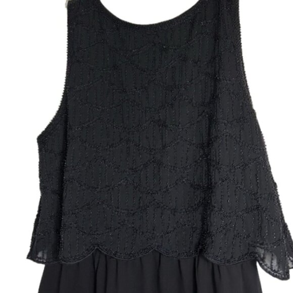 Francesca's Sleeveless Beaded Double Layer Scalloped Hem Black Dress Size: Large - Picture 5 of 5